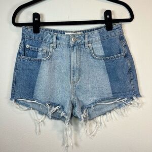 Garage Two Tone Festival 3" Jean Shorts Medium Blue Denim Raw Hem Summer Size 28